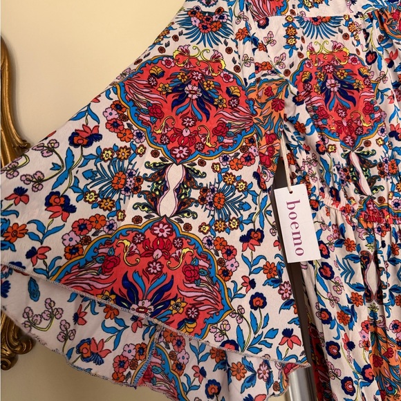Boemo x Anthropologie Floral Print Boho Maxi Dress Tiered Bell 3/4 sleeved NWT - Picture 13 of 16